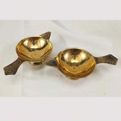 Handmade Gold Engraved Brass Diya Traditional  Oil Lamp For Pooja Temple Diwali Home And Office Decor Akhand Diyas For Religious  Festive Gift Pack Of 2