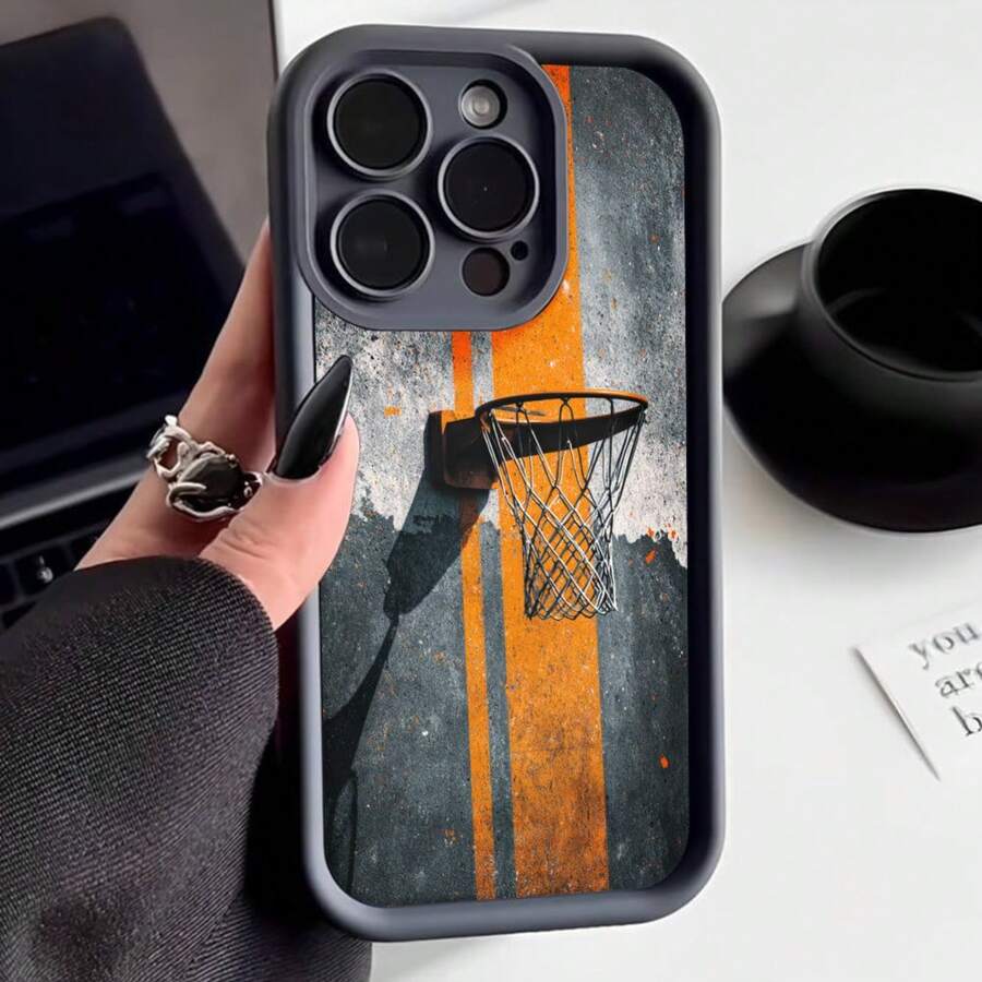 Cubierta de teléfono con diseño de canasta de baloncesto gris y naranja para uso diario y deportivo - Blanco - Ver 1