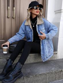 Mobula Sound# Fashionable Casual Denim Jacket, Suitable For Autumn/Winter, Versatile For Festivals, Daily Wear, Vacation, Dates, Travel, Airport, Loose And Comfortable For Young Women - Blue - View 5