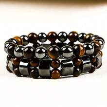 2条装双重护身手链，招财纳福，丰盛繁荣 - 虎眼石和精选黑曜石手工手链，节日送礼佳品。 - 手鍊 - 查看 3