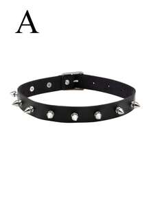 Fashionable Unisex Punk Goth Metal Rivet Chain Leather Choker Necklace - Black - View 6