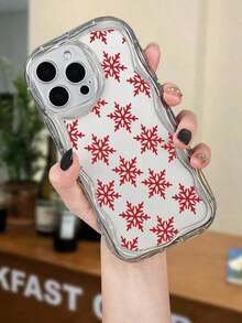 Teléfono a prueba de golpes con estampado de copo de nieve rojo 17 16 15 14 13 12 11 - Linda funda protectora trasera para mujeres y niñas fiesta navideña - transparente - Ver 3