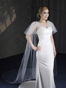 1pc Starry Sky Sequin Long Train Cathedral Wedding Dress Outdoor Lawn Bridal Accessory, Faux Pearl Arm Decor Photography Prop - Multicolor - View 3