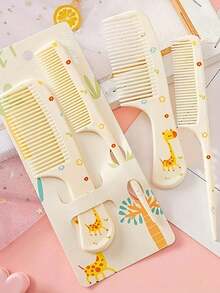 3件套时尚女童发梳套装 - 便携式防静电塑料梳子，可爱图案 | 适合日常使用和旅行，女童发饰 - 彩色 - 查看 14