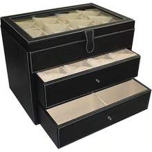 Caja para Relojes en Piel Genuina. Amplios compartimentos para guardar hasta los relojesás grandes. Elegante estuche, organizador, relojero, joyero (9 Relojes, Chocolate) - 6 relojes y mancuernillas, chocolate - Ver 17