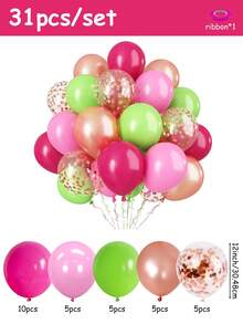 12 Inch Tropical Party Green Pink Balloons, Set Of 31/56/87/122, Green, Rose Red,Aluminum Foil Confetti Balloons, Suitable For Hawaiian Hula Dance Theme, Flamingo Theme Birthday, Babyparty, Wedding Anniversary, Graduation, Baptism Party Decoration - Rose Pink, Light Green, Rose Gold - View 11