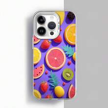Cubierta de teléfono con diseño de frutas coloridas fondo morado para iPhone 14 Pro Max protector antirayaduras estético para uso diario y viajes Aplicable a teléfonos Apple y Galaxy. - Negro - Ver 3