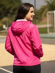 Women's Windbreaker Jacket Without Lining In Memory Fabric With Water-Repellent Hood - Pink - View 4