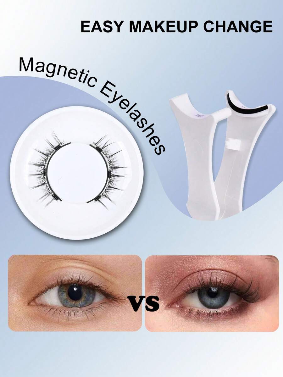 Easy-Apply Magnetic False Eyelashes Kit - 3D Natural Look, Cat Eye Style, Reusable & Glue-Free, Comfort Fit For All Occasions - Spiky Manga Lashes - View 1