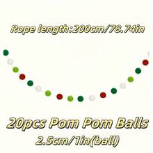2 pièces Guirlande de boules Pom Pom de 2 mètres, Guirlande de Noël rouge, Décoration de sapin de Noël, Guirlande de boules de feutre de Noël pour la décoration de la maison, la classe, la cheminée, le mur, la fête, l'anniversaire. Décoration de Noël pour la maison, vert et blanc.