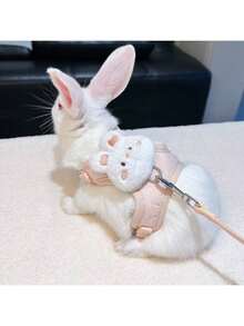 1件可调节兔子背带式胸背心，可爱熊耳兔子胸背带，小型宠物和兔子牵引绳 - 彩色 - 查看 5