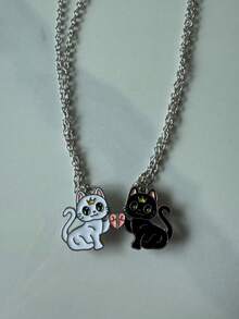 QTHOPE 2pcs Cute Cat Best Friend Forever Necklace, Sweet Cat Pendant Necklaces Gift For Friends