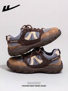 1 Pair WARRIOR Women's Thick Sole Lace-Up Soft Bottom Casual Shoes, Low-Top Outdoor Flat Shoes, Round Toe Low Heel Non-Slip Solid Color Elegant Soft Bottom Hiking Shoes, Suitable For Students, Graduation Photos, Flat Shoes, Low-Top Leather Sports Skateboard Shoes