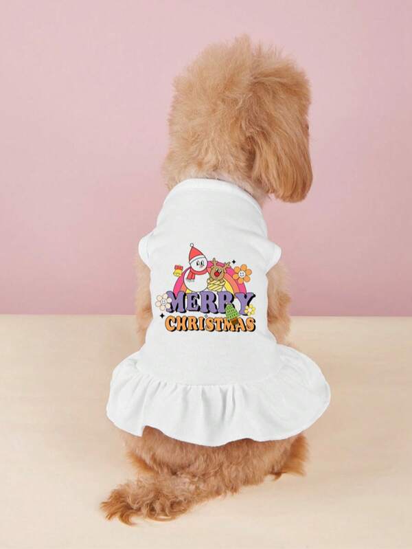 1pc Christmas Pet Dress, Fashionable Ruffle Hem, Exclusive Print, Suitable For Cats, Small/Medium/Large Dogs, Perfect Christmas Outfit For Pets, Best Christmas Gift For Pets