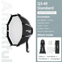 AMBITFUL Q3 Quick-Setup Softbox Matt Box Light Box For GODOX ML100 BI LED Fill Light Camera Flashlight Speedlite GODOX Mount(Does Not Contain Grids.)