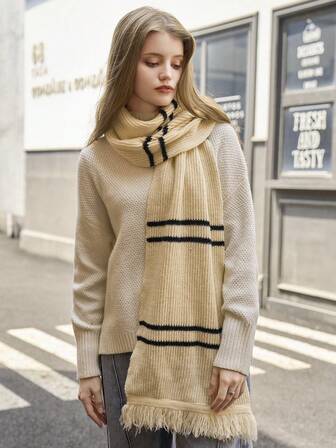 1pc New Korean Style Knitted Scarf For Women, Fashion Versatile Warm Neck Warmer, Autumn/Winter