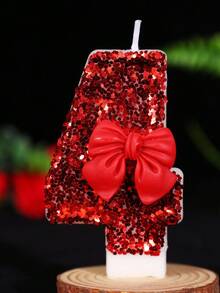 1pc DIY Red Bow Number Birthday Candle, 0-9 Cake Decor Party Accessory - Romantic Party Supplies For Singles Party, Birthday, Graduation Ceremony And Theme Party - Red - View 21