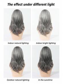 18-Inch Elegant Grey Long Curly Wig With Highlights And Bangs - Dark Roots To Light Tips Synthetic Hair Wigs For Women Daily Party Holiday Travel - 灰色 - 查看 7