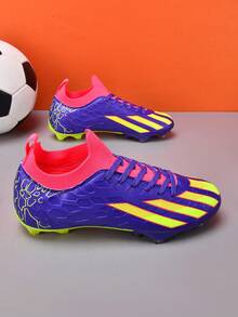1 paire de chaussures de sport professionnelles unisexes basses pour l'extérieur, en herbe naturelle, avec lacets avant en PU, crampons longs AG/FG, pour jeunes, campus, football américain - Prune - Voir 4