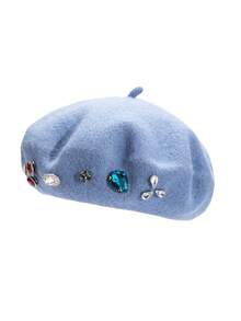 1pc Letter, Star, Butterfly Embellished Vintage Palace Style Wool Solid Color Rhinestone Pearl Beret Hat, Pumpkin Hat, Fashion & Versatile For Women, Autumn/Winter - C - View 4