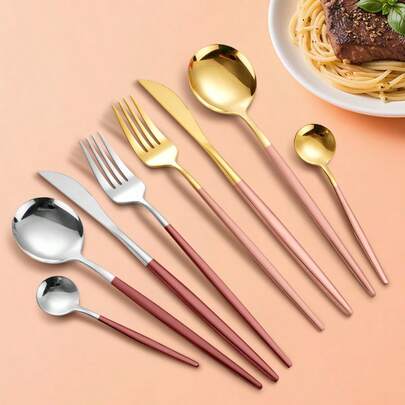 Juego de cubertería occidental de acero inoxidable de 4 a 12 piezas, incluye cuchillo y tenedor para bistec, taza de café y juego de té, apto para lavavajillas, adecuado para uso doméstico y comercial, disponible en varios colores