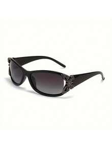Y2K Butterfly Decorative Fashion Glasses Ladies Retro Wrap Around Party Glasses Pink Elegant - 黑色 - 查看 5