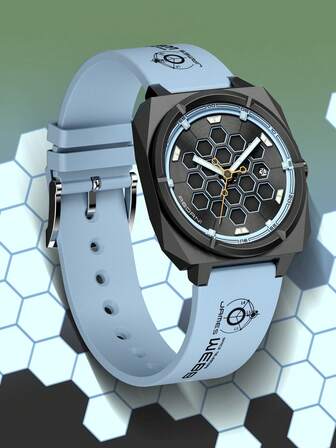  1 pieza Reloj de cuarzo deportivo de alta calidad para hombre ABORNI, correa de silicona, esfera hueca de moda, modelo de reloj 5005