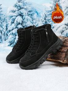 Women's Winter Outdoor Snow Boots, Anti-Slip Thick Mid-Calf Warm Snow Boots - Black - View 3