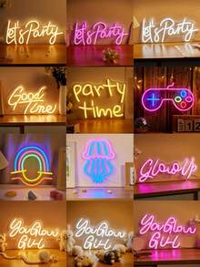 1個“let's Party” Led霓虹燈字母形狀,usb供電,適用於臥室牆面裝飾,節日派對婚禮裝飾 - 彩色 - 查看 2