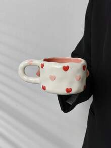 1set Ins Style Heart & Flower Ceramic Coffee Cup & Saucer Set, Breakfast Milk Cup, Home/Office Afternoon Tea/Latte/Juice Drinking Cup, Couple Gift, Holiday Gift