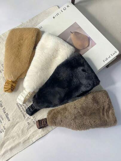 1 pieza Diadema ancha de piel de conejo sintética para otoño/invierno, diadema elástica a prueba de viento, cobertor de cabeza de unicolor y cálido para mujeres