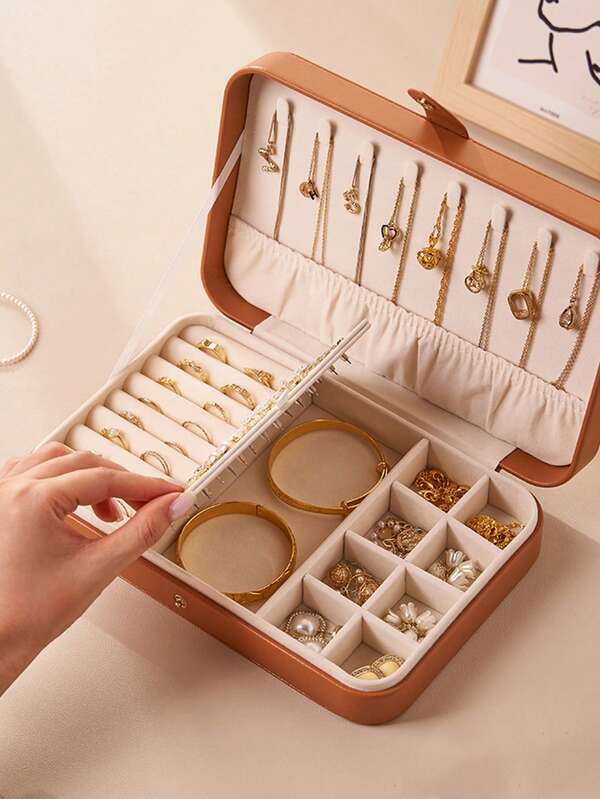 Upgraded Luxury Large Capacity PU Leather Jewelry Box, Multilayer Compartment Storage For Necklaces, Rings, Earrings, Portable Travel Jewelry Case, Gift For Girlfriend, Mom, Mother's Day, Best Friend, Valentine's Day Back To School