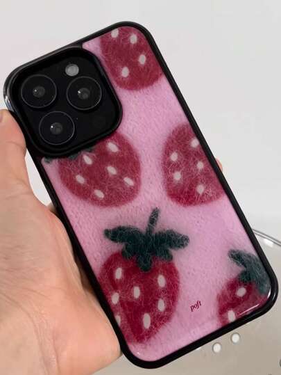 Cute Strawberry Fruit Glossy Phone Case Compatible With IPhone 17 ProMax 17Pro 17 Air 17 16 15 14 13 12 11 Pro Max Plus Soft Protective Back Cover For Girl Gift