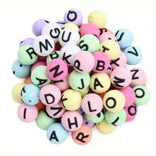 26 piezas - Cuentas de silicona redondas con letras, adecuadas para hacer joyería, adornos, decoraciones navideñas, accesorios de pendientes navideños, regalos para mujeres, regalos de Navidad, regalos de Acción de Gracias. - 26 piezas-yuanzimu-huangse - Ver 4