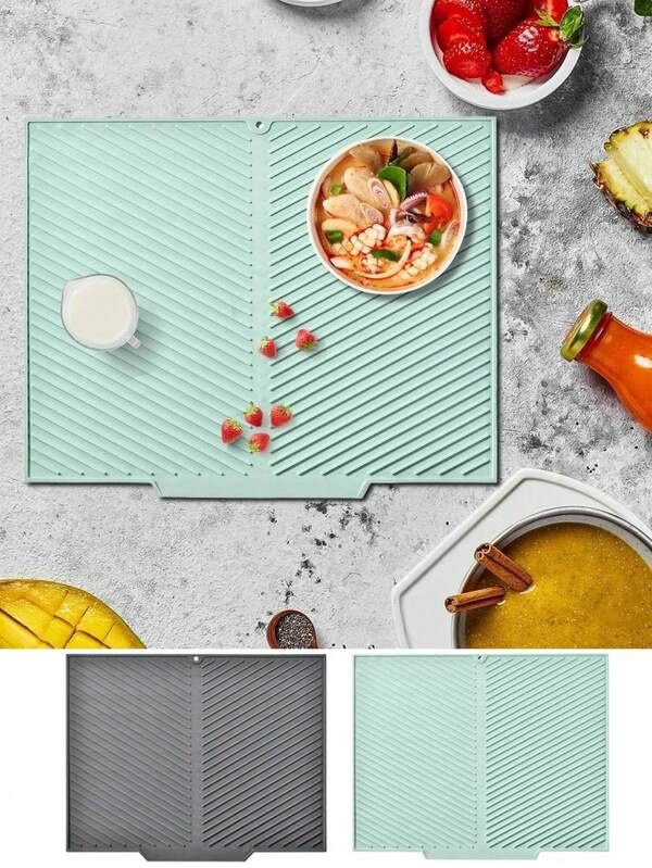 Alfombrilla de drenaje de silicona, almohadilla de aislamiento térmico, fregadero cuadrado con diseño con pendiente, alfombrilla antideslizante para secar para encimera de cocina, almohadilla resistente al calor para secar platos y utensilios