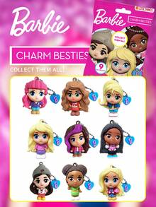 Barbie 1个芭比官方授权3D动漫人物系列盲盒夹子钥匙扣可爱盲盒钥匙圈随机一个芭比娃娃、斯基珀或其他角色包包挂饰时尚配饰，适合送给家人朋友作为生日、圣诞节、周年纪念日、新年等节日礼物 - 粉色 - 查看 4