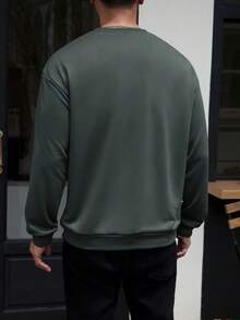 Men's Fashionable Creative Graphic Print Casual Sports Commuter Slim Fit Crew Neck Sweatshirt - Dark Grey - View 2