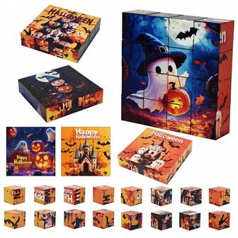 16pcs Magnetic Building Block Toy, Stacked Magnetic Building Block Cartoon Pattern World, STEM Children's Sensory Building Block Toy Gift, Educational Puzzle Set With 3D Halloween Design, Halloween Gift/Birthday Gift