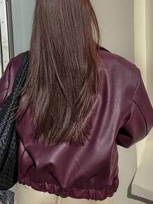 Black Edgy Biker Casual Loose Long Sleeve Leather Jacket For Women, Autumn/Winter Fall Cloth For Women Jackets For Women Jackets Black Jacket Winter Jacket Fall Clothes For Women Chaquetas Para Mujer Red Tops For Women Otoño 2025 Mujer Leather Jacket Woman Leather Jacket Black Leather Jacket-D20-1