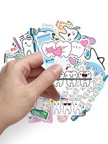 100PCS Cartoon Style Cute Teeth Family With Dental Tools Self-Adhesive Paper Stickers For Party Invites, Gifts, Scrapbooking - Christmas Stickers - 彩色 - 查看 3