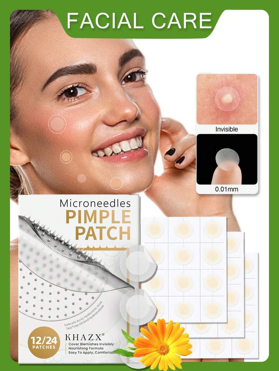 24pcs/12pcs Acne Pimple Patches, Hydrocolloid Material, Gentle & Non-Irritating, Containing Tea Tree Oil, Covers Body Blemishes, Alcohol-Free, Scar Covering