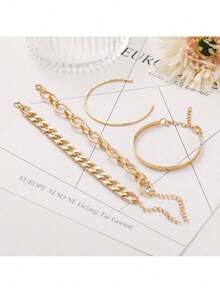 Set Of 4 Twist Bracelets - Adjustable, Minimalist And Stackable - Lucky Jewelry Gift - 金色 - 查看 7