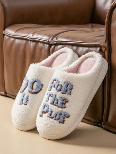 Herren Hausschuhe in Große Größen, Neu Herbst/Winter einfaches Buchstaben-Stickerei, Plüsch verstärkt rutschfest Innen bequem warm Hausschuhe. Hinweis: Fällt klein aus, empfehlen eine Nummer größer zu bestellen