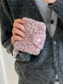 1 PC Winter Cartoon Plush Pink Leopard Pattern Wallet Student Pendant Leopard Pattern Card Bag Girl Earphone Data Cable Storage Bag - Multicolor - View 10