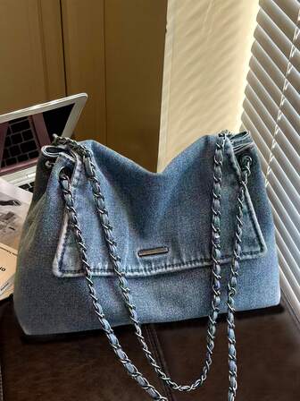 Nuevos jeans casuales con lavado elegante y bolso de hombro con solapa y cadena, bolso cruzado versátil para mujer para compras y transporte