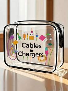 Bolsa organizadora de viaje de gran capacidad de PVC, organizador de cargadores de viaje, bolsa de maquillaje con cremallera, organizador de viaje ligero de gran capacidad de fácil limpieza y diseño resistente a la decoloración, bolsas de cosméticos de viaje transparentes, bolsa de aseo impermeable, bolsa de almacenamiento transparente para cables y USB, regalo perfecto para el Ramadán, Eid, San Valentín, Navidad o Acción de Gracias. - Multicolor - Ver 1