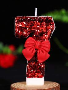 1pc DIY Red Bow Number Birthday Candle, 0-9 Cake Decor Party Accessory - Romantic Party Supplies For Singles Party, Birthday, Graduation Ceremony And Theme Party - Red - View 22
