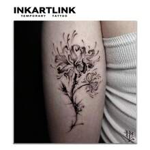 INKARTLINK 革命性技术纹身，半永久纹身，银莲花，水仙花，逼真纹身，饱含深情的纹身，临时纹身，仿真纹身，防水，外观逼真，小众设计纹身，果汁纹身，植物纹身 - 黑色 - 查看 7