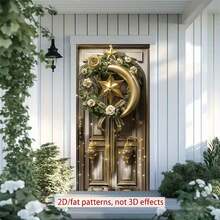 2D Flat Door Banner 1pc Elegant Eid Mubarak Background Polyester Banner Elegant Golden - Themed Wreath With Crescent, Star And Roses For Door Decoration Perfect For Ramadan And Eid Celebrations, Muslim Party Decorations, Ramadan Decorations - 1PCS - View 8