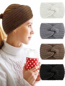 1pc Women's Knitted Knot Headband, Plush Autumn/Winter Ear Cover, Chic Hair Accessory For Daily Outfits - 黑色 - 查看 1